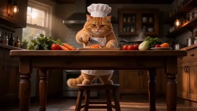 Cinematic Cat Chef AI Video Prompt for Food and Lifestyle Brand Ads