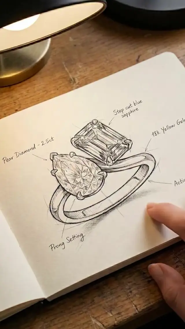Sketch to Reality Ring Reveal AI Video Prompt for Luxury Jewelry Ads