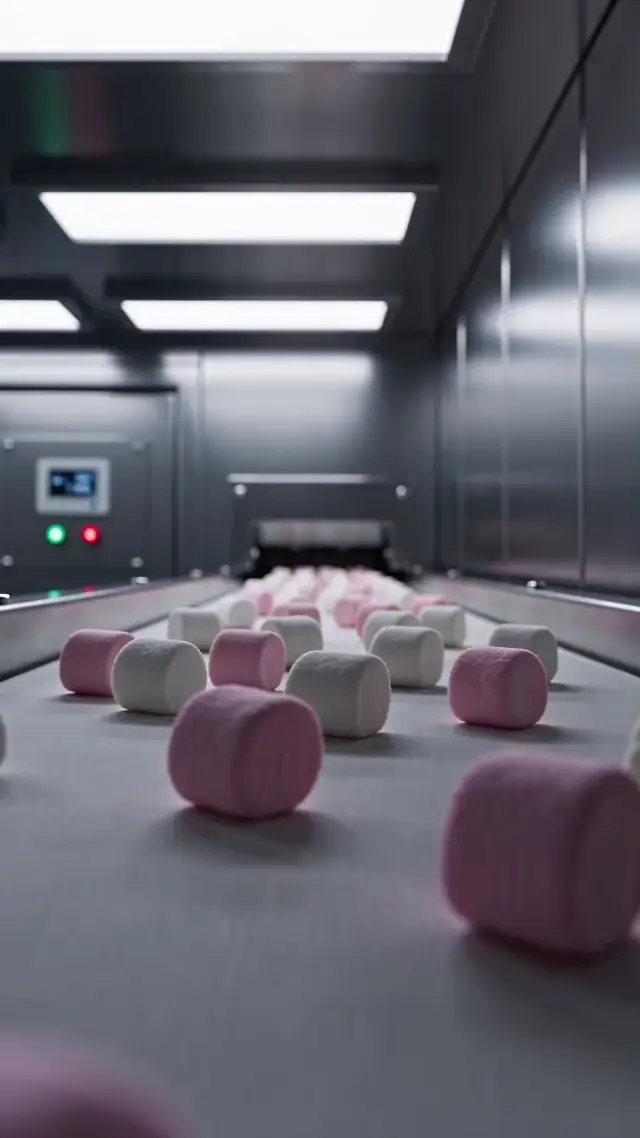 Industrial Marshmallow to Beverage Can Transformation AI Video Prompt