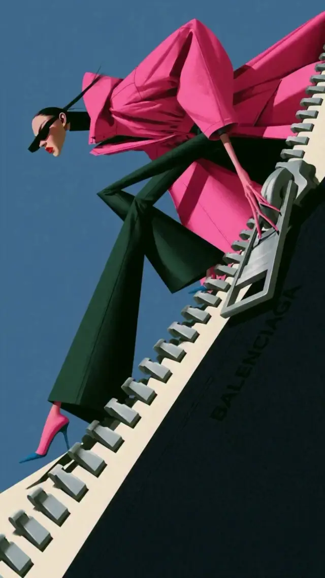 A Magenta Fashion Look Takes Over a Surreal Zipper Runway in Pop-Art Style 💗