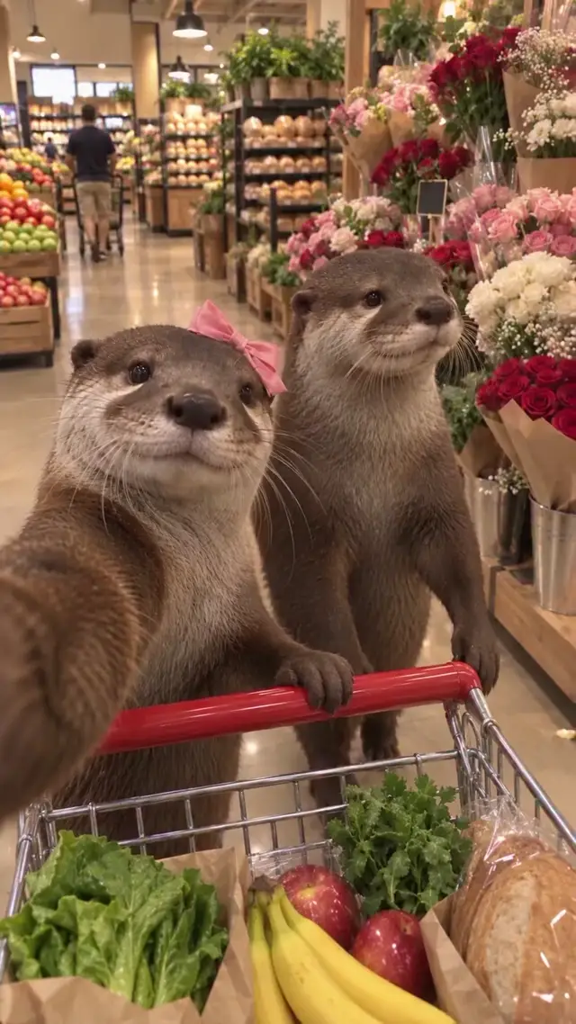 Quirky AI Video Ad Ideas: Two Otters Grocery Shop for Roses to This is Whimsical AI video ad ideas
