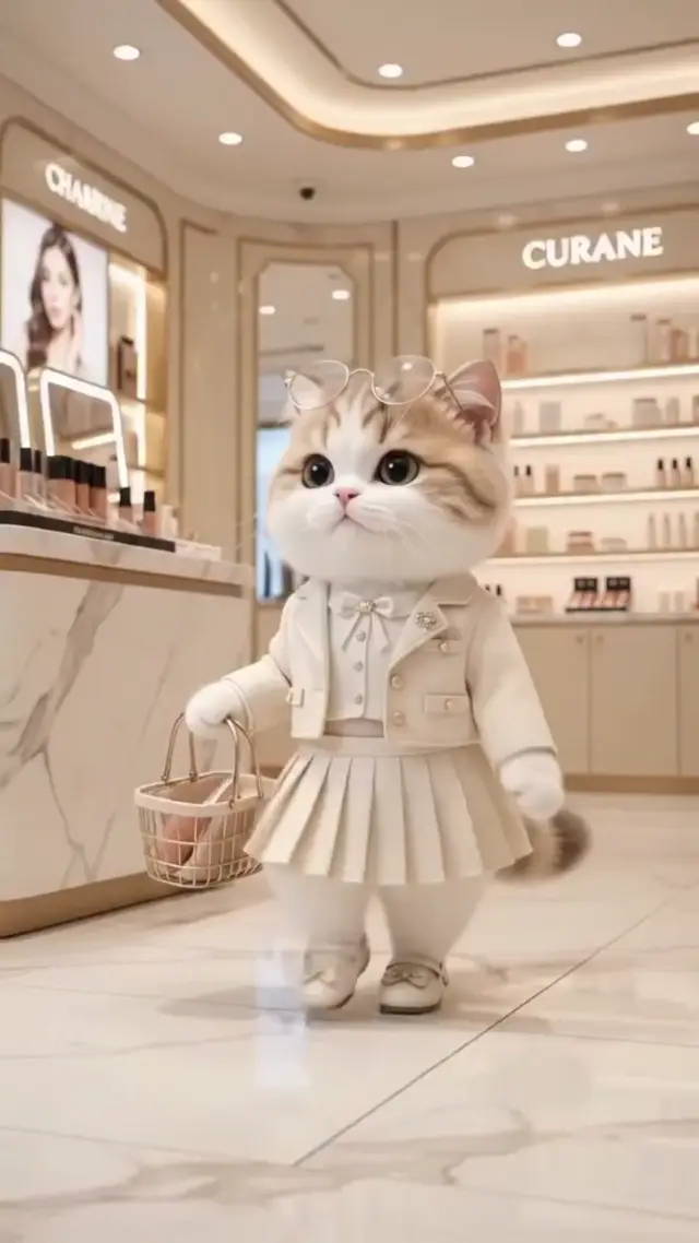 Cute Kitten Shopping Commercial AI Video Prompt for Beauty Product Ads
