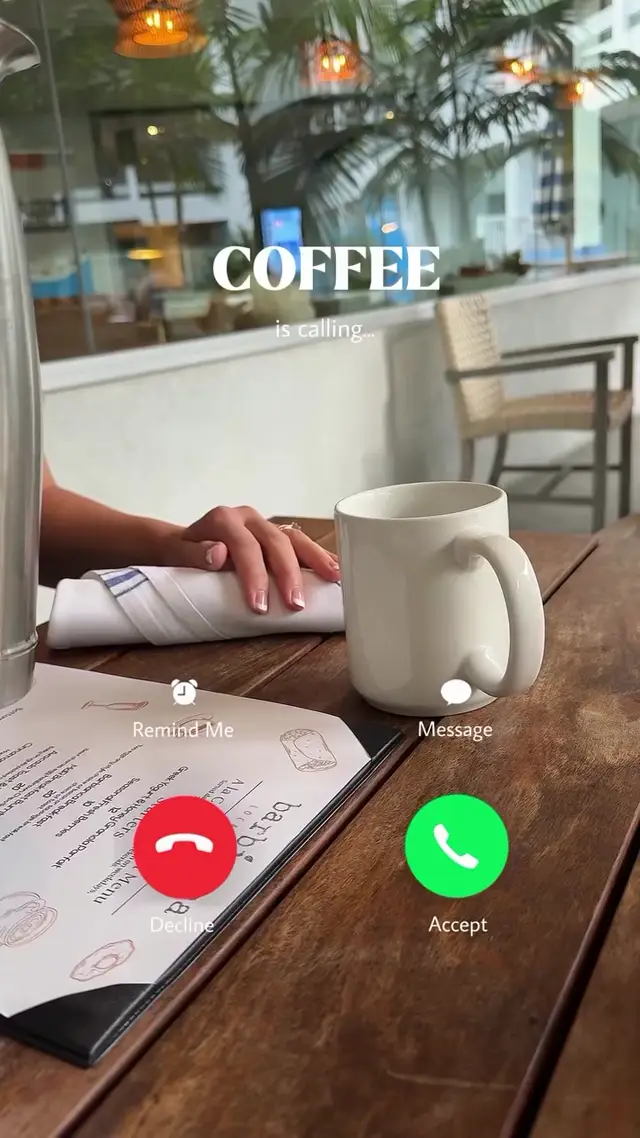 AI Video Ad Idea: Coffee Calling Incoming Call UI Pour Concept