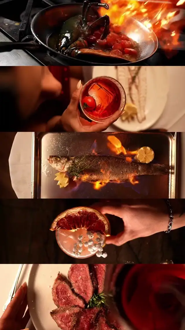 Luxurious Flambé Food Commercial Style AI Video Prompt for Ecommerce Brands