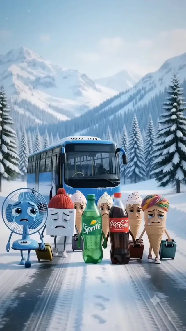 Melancholic Product Characters in Snow AI Video Prompt for Cinematic Ads