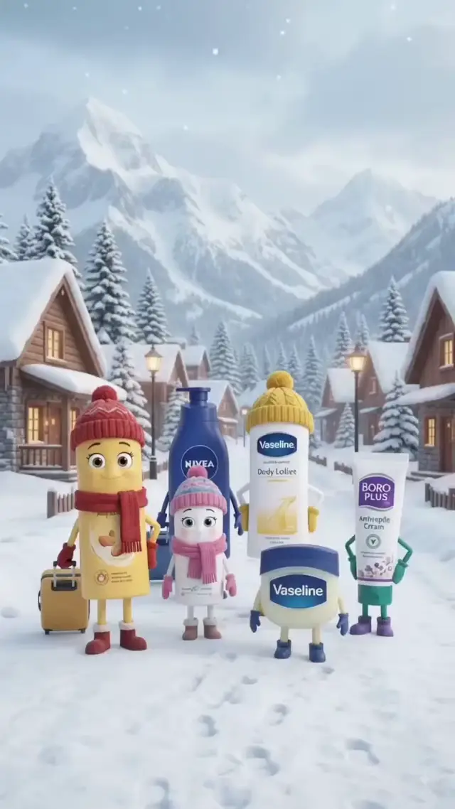Nostalgic Winter Mascot Walk: A Retro Bollywood Product Ad Idea