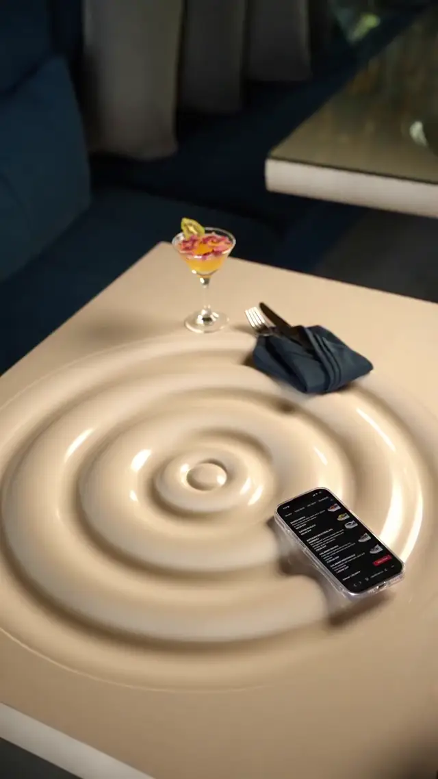 Futuristic Dining Table Materialization AI Video Prompt for Ecommerce and Brand Ads