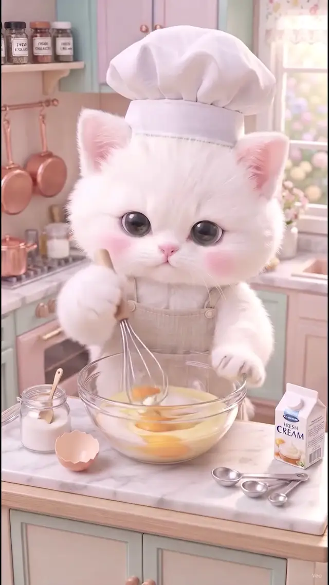 Cozy Kitchen Chef Kitten AI Video Prompt for Food and Product Ads