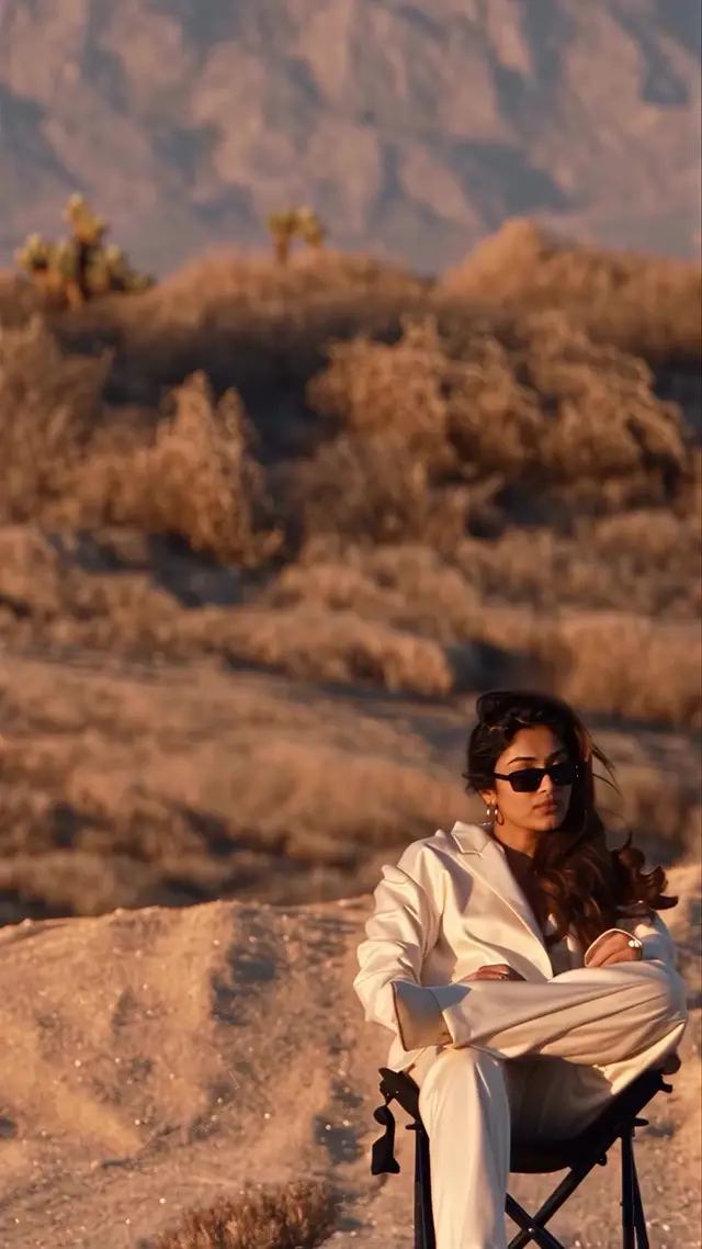 Surreal Fashion Scene in the Desert With a Hovering G Wagon